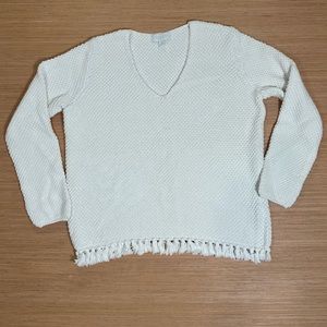 White Label white sweater with tassels on the bottom